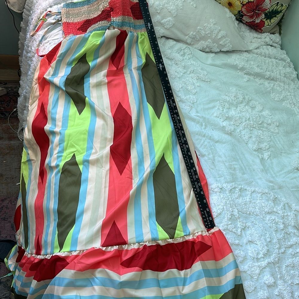 Women's Summer Geometric Print Bandeau Dress With Front Tie - Picture 6 of 6